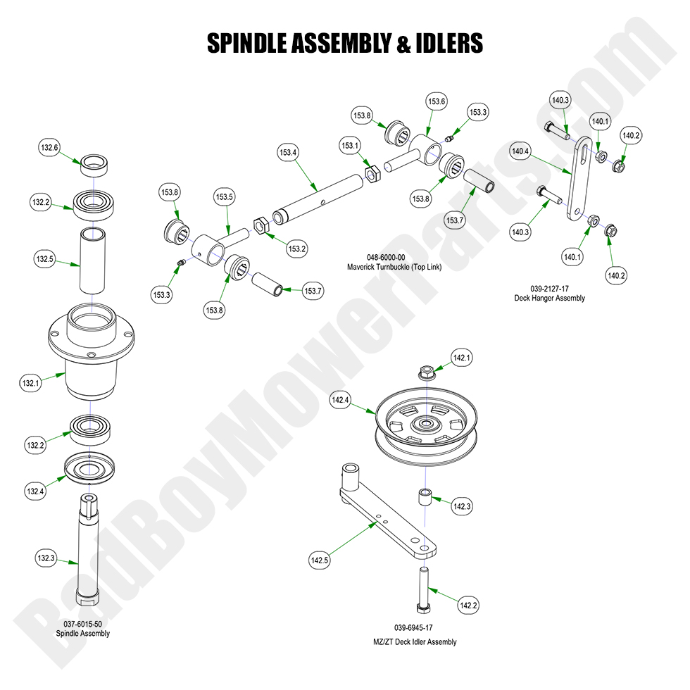 3115 - Bad Boy Mower Parts Lookup > 2023 > Maverick > Spindle Assembly & Idlers